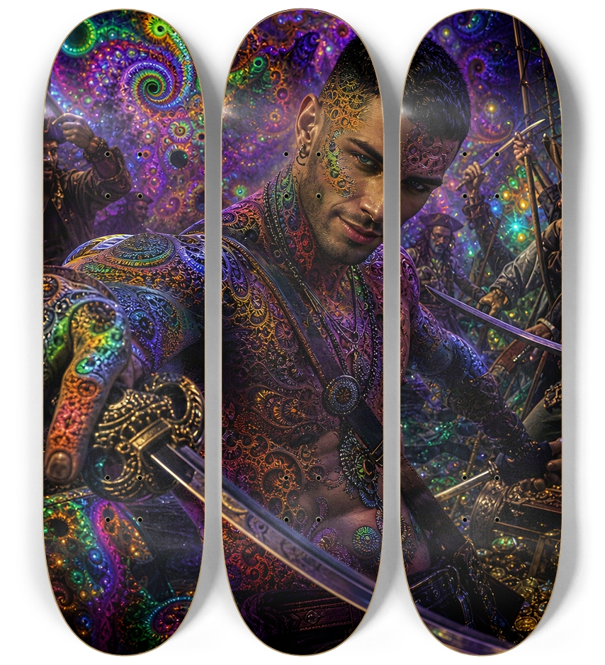 Psychedelic Gay Jet Black Fractal Pirate #21 3 Deck Wall Series