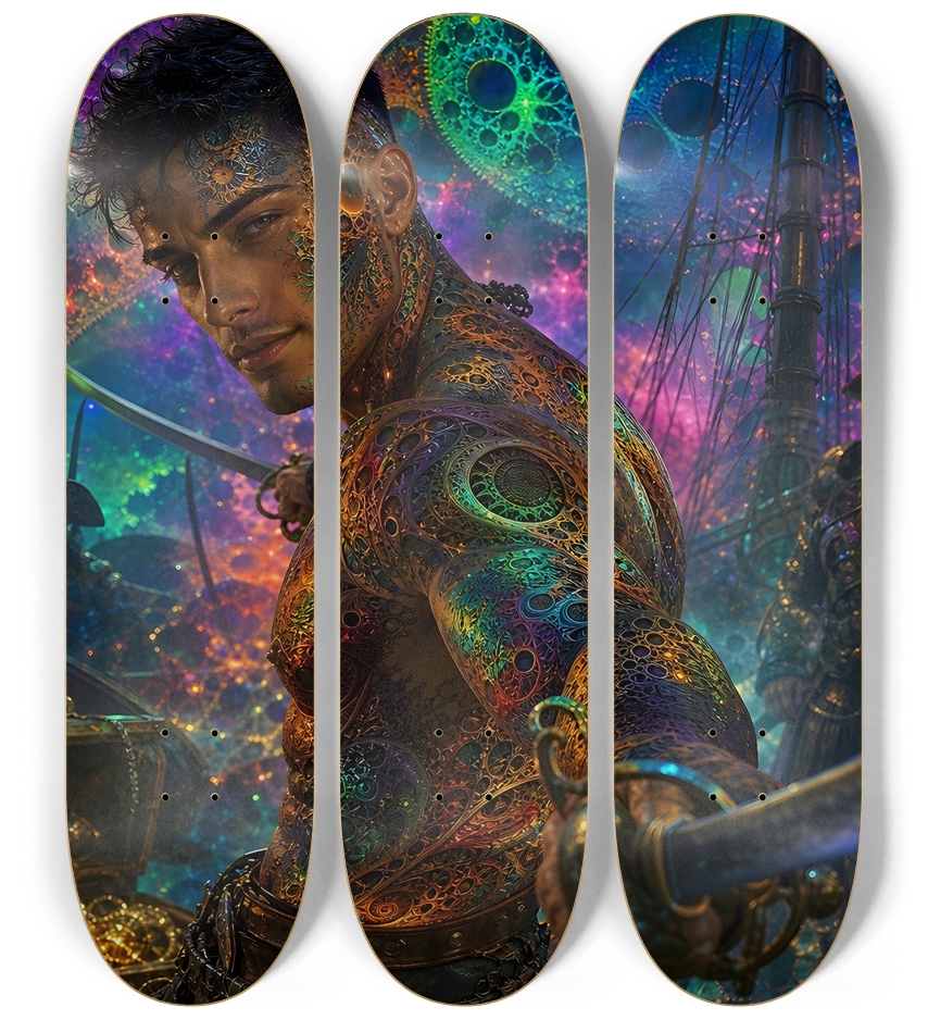 Psychedelic Gay Jet Black Fractal Pirate #11 3 Deck Wall Series