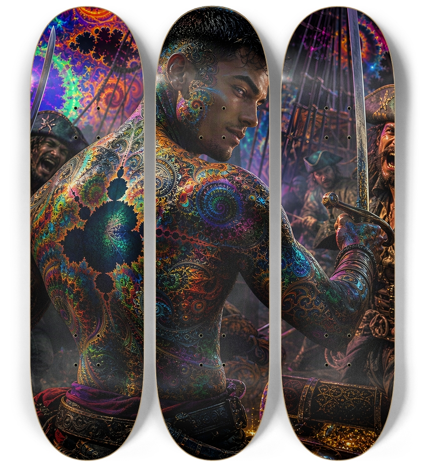 Psychedelic Gay Jet Black Fractal Pirate #29 3 Deck Wall Series