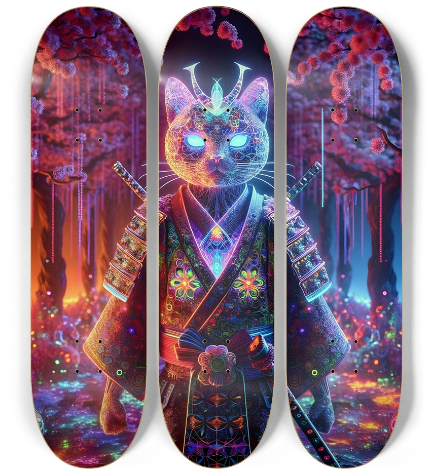 Samurai Fractal Cat #3 3 Deck Wall Series