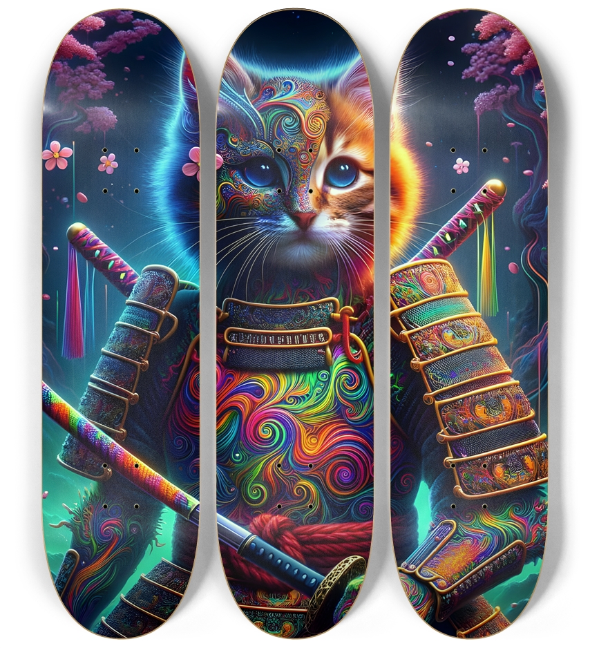 Samurai Fractal Cat #4 3 Deck Wall Series