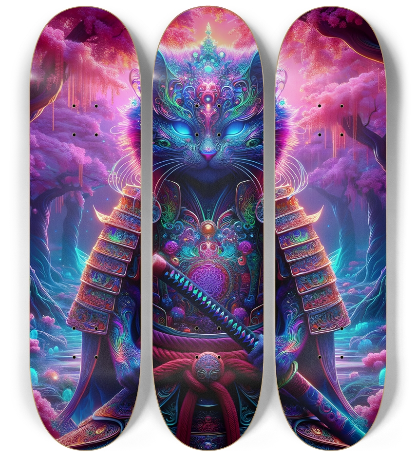Samurai Fractal Cat #6 3 Deck Wall Series