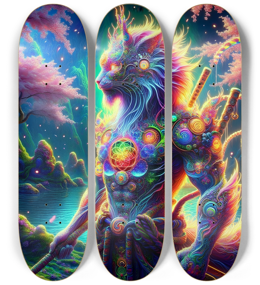 Samurai Fractal Cat #2 3 Deck Wall Series